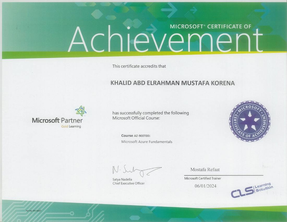 Microsoft Azure Fundamentals (AZ-900) certificate