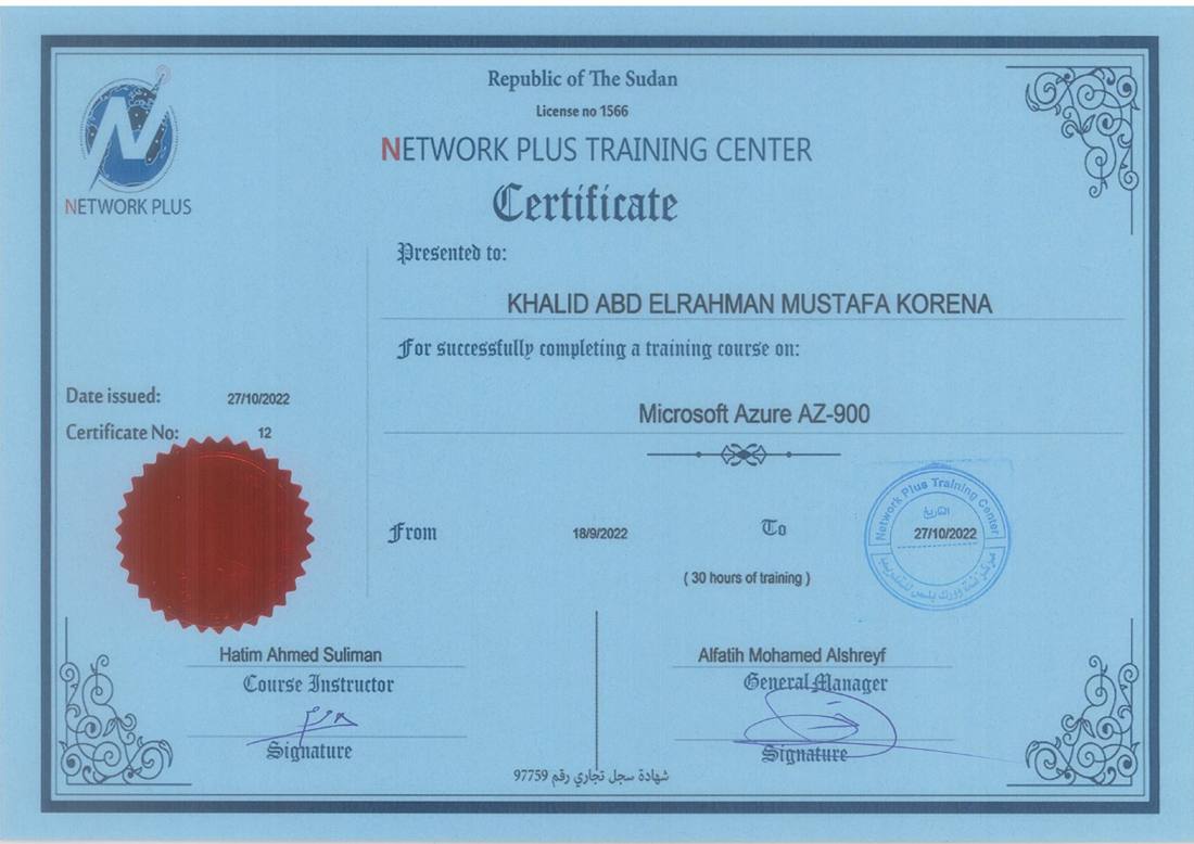Microsoft Azure AZ-900 certificate