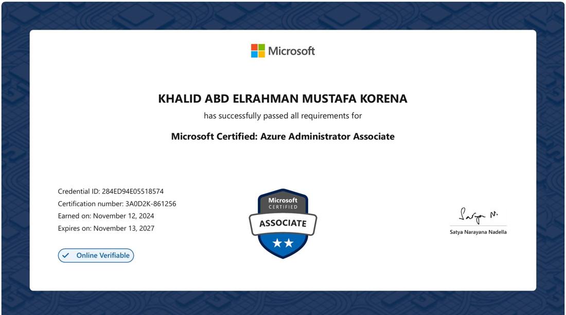 Microsoft Certified: Azure Administrator Associate certificate