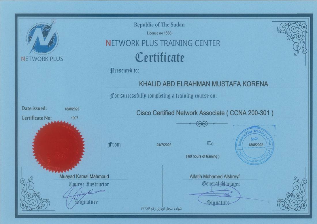 CCNA 200-301 Training Course certificate