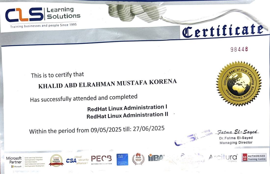 Red Hat Linux Administration I and II certificate